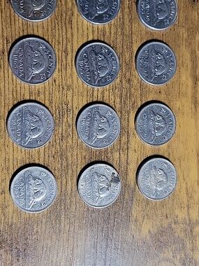 Lot Of 12 1965 Canadian 5 Cent Nickel Coins - Silver Tone